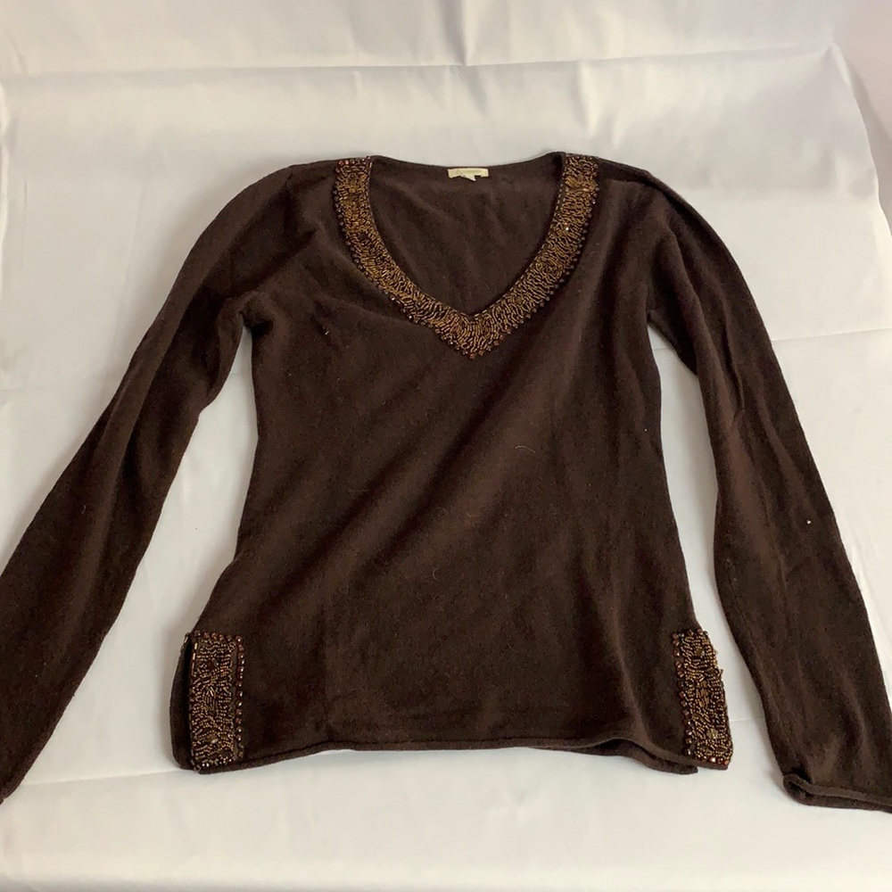Brown beaded cashmere sweater